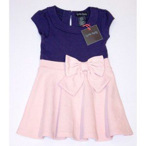 CYNTHIA ROWLEY New York BABY GIRL NAVY Pink BOW Flared DRESS ( 12M )